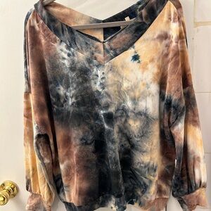 Sweet Lovely Tie-Dye V-neck Top Size Large